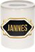 Bellatio Decorations Shoppartners Bv Spaarpot met voornaam Jannes - wit - met goud/zwart embleem - 8 x 9 cm - keramiek - met afsluitdop - cadeau verjaardag