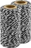 Merkloos / Sans marque Partydeco Sp. Z O. O. Zwart/wit bakkerstouw - 2x - 50 meter - Katoen - Hobby materiaal