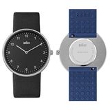 Braun Analoog kwartshorloge met 2 wijzers en extra siliconen rubberen band, snelsluiting veerstangen, 38 mm.