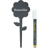Merkloos / Sans marque Bloemen Krijtbordjes van bloemen vormen - op stokje - 5x stuks - 18 cm - instekers - met witte krijtstift