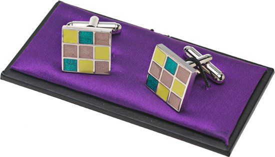 Manchetknopen Colore Vierkant Staal Multicolor Volwassenen
