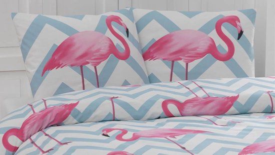 Day Dream Flamzig Dekbedovertrek Lits-jumeaux 240x200/220 cm - Blauw - Katoen - Dierenprint