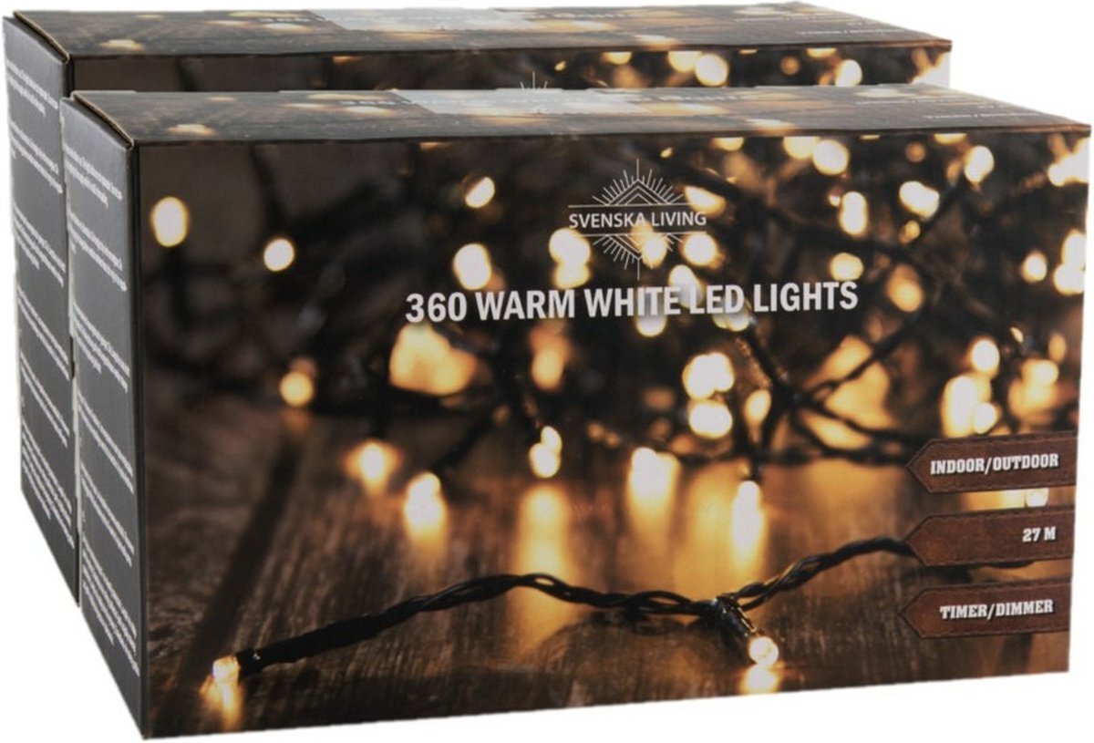 Svenska Living set van 2x stuks kerstverlichting warm wit 360 lampjes 2700 cm
