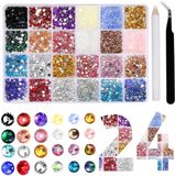 Merkloos / Sans marque Luxe Strasssteentjes Set - 3mm & 4mm - 24 Kleuren - Nail Art Kit XXL