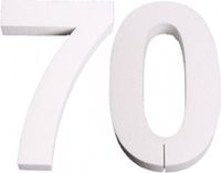Merkloos Piepschuim Cijfer 70 Jaar - Wit - H25 cm