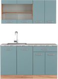 Vicco R-Line Eenpersoonskeuken – 140 cm, WB Marmer Blauw-grijs/gouden eik