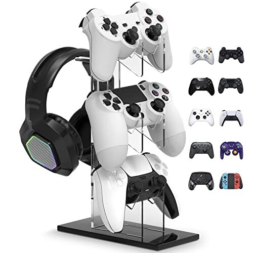 Wedorat Universele 3 Tier Controller Stand en Headset Houder Game Accessoires Opslag Beugel voor PS5 PS4, Controller Houder Headset Stand Gaming Accessoires Zwart