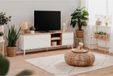 Meuble TV Linz, 186 x 59 x 36 cm, décor blanc / chêne artisan, panneau de particules