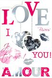 Afie Kaart I Love You 2 harten parels strass zilver glanzend kusjes lippen Ik hou van je roos liefde liefde helft gevoelens uitleggen Zijn vlam Valentijnsdag 14 februari met rode envelop 65-1125-B