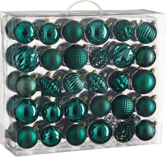 Mica Decorations Christmas Baubles Set - 60 Pieces - Ø7 cm - Unbreakable - Petrol