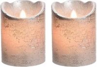 Sans marque 2x bougies LED/bougies à tête plate argent 10 cm vacillante