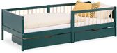 Homestyle4u Kinderbed - 90x200 cm - houten bed - met 2 bedladen - Groen
