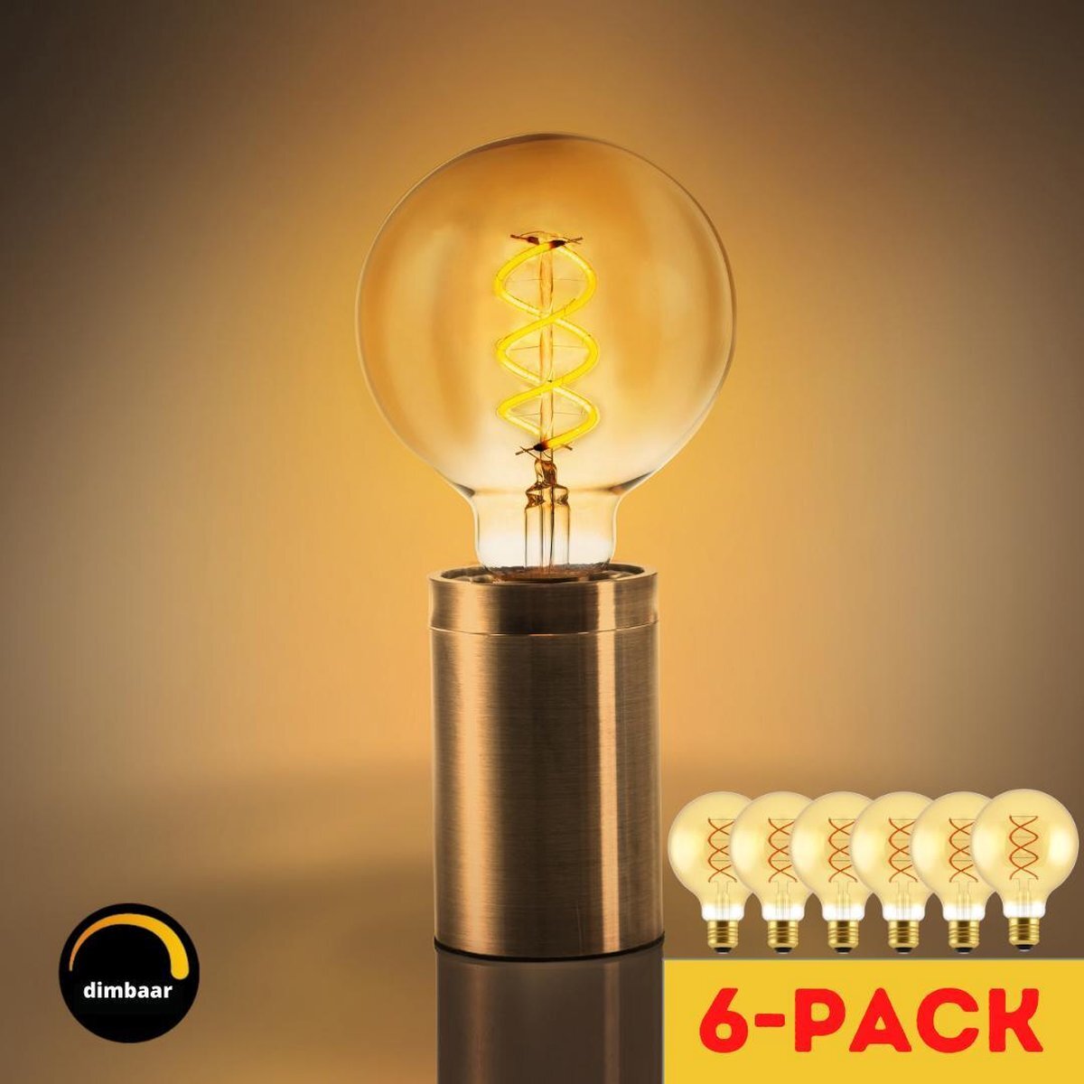 Proventa LED Filament lamp E27 - ? 95 mm - Dimbaar - Warm wit - 6 pack Retro lampen