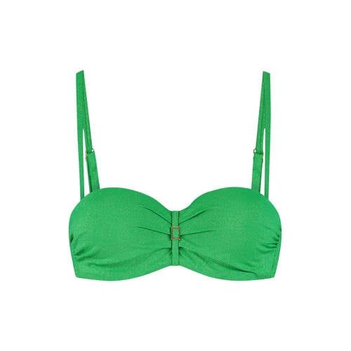 Cyell voorgevormde strapless bandeau bikinitop met lurex groen
