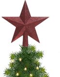 Decoris kerstboom piek - ster vorm - donkerrood - glitter - 19 cm