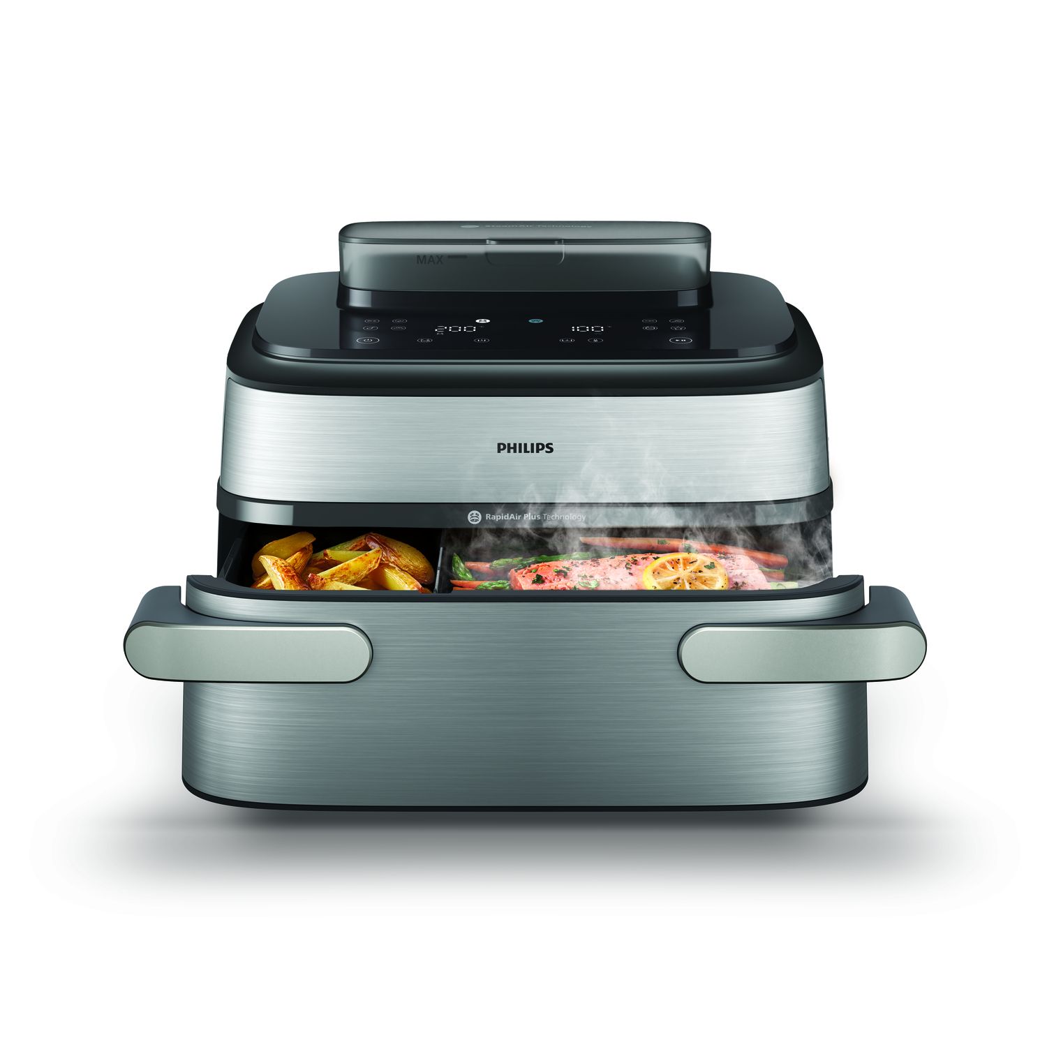 Philips 5000 series Phantom Airfryer 5000-serie Megabasket met stoom - Hot air fryer - 9.5 l - 2750 W - Black,Silver