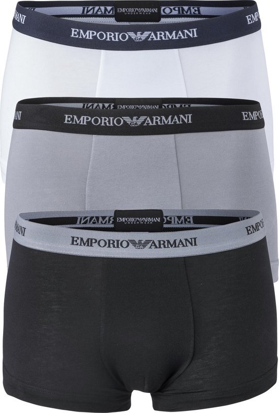 Emporio Armani - Basis 3-pack Trunk Boxershorts Wit / Zwart / Grijs - L