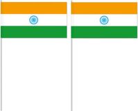 Merkloos Zwaaivlaggetjes India - 10x - papier - 12x24 cm - vlag op stokje - feest