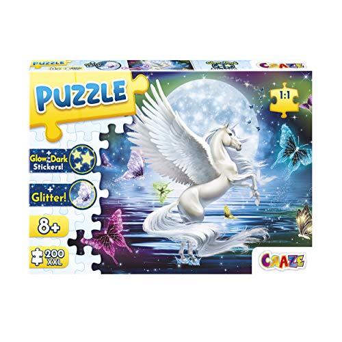 Craze Moonlight Pegasus 200+ delen met glitterprint en lichtgevende sterren, puzzel voor kinderen vanaf 8 jaar, 30196, glittereffecten + stickers