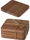 Excellent Houseware Glazenonderzetters - 4x - bruin - acacia hout - 10 cm - vierkant