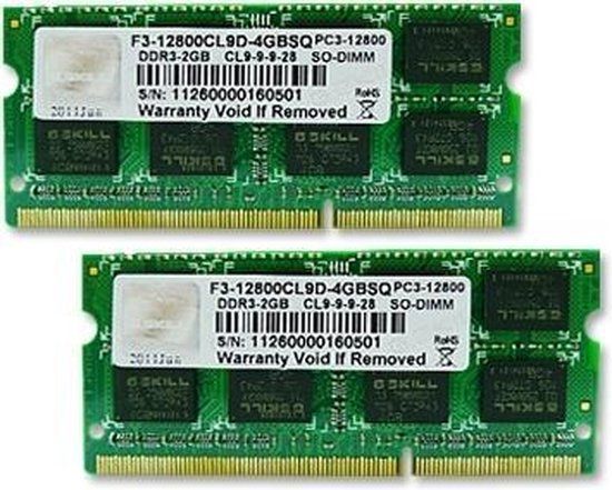 G.Skill 4GB DDR3-1600 SQ geheugenmodule 2 x 2 GB 204-pin SO-DIMM