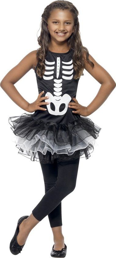 Panda - Skelet jurkje met Tutu / Halloween verkleedkleding voor meisje maat 134/140 M