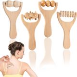 oCreon 4 houten massageapparaten, 4 modellen massage rollers, een houten voetmassageapparaat, een spiermassageapparaat, geschikt voor het masseren van benen, schouders en armen