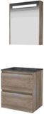 Basic-Line Premium 46 Badkamermeubelset - 80 x 46 cm - Greeploos - 2 Lades - Hardstenen Wastafel - Zonder Kraangat - Spiegelkast met LED Verlichting - Scotch Oak