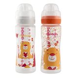 Neobaby Babyfles van polypropyleen, breed, met zuignap van siliconen, 330 ml, oranje, snelle stroom, 4 maanden +