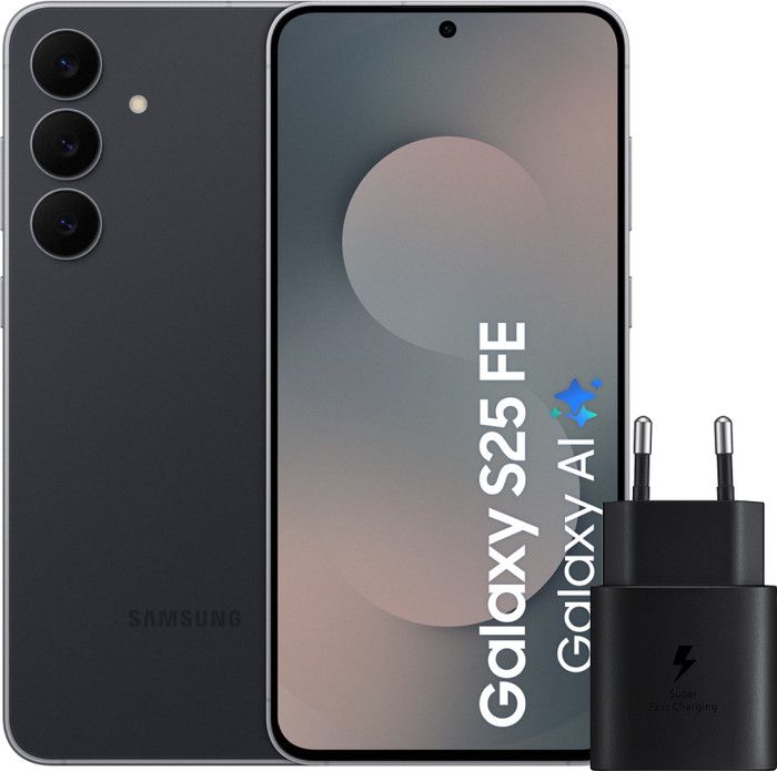 Samsung Galaxy S25 FE 256GB Zwart 5G + Samsung Oplader 25 Watt Zwart
