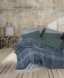 Nuit Des Rêves Double Quilt Cover Set (200 x 200 cm), blauw, 50% katoen/50% polyester, 2 kussenslopen (80 x 80 cm), machinewasbaar, elegant design met knoopsluiting