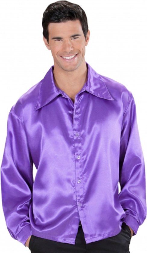 Generik Satijnachtige paarse blouse voor mannen - Maat M