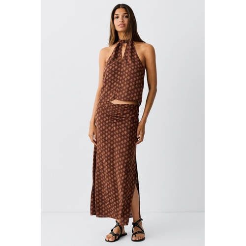 MANGO TEEN midi rok met split en print - bruin Meisjes Viscose All over print - maat 158(XS)