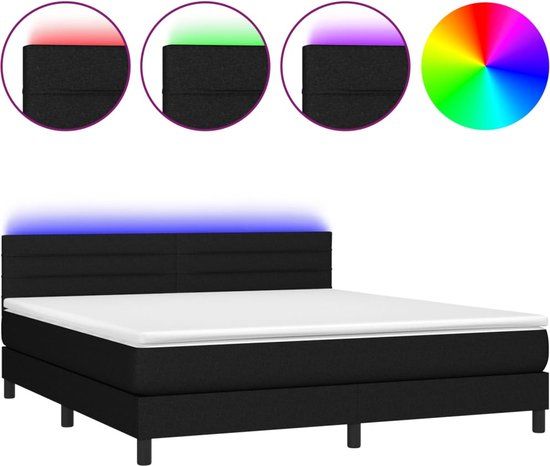 vidaXL Boxspring met matras en LED stof zwart 180x200 cm