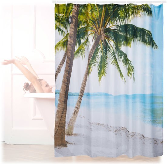 Relaxdays douchegordijn strand - badkamer gordijn 180 x 180 cm - anti-schimmel - beach