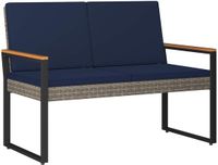 vidaXL Tuinbank 2-zits 107 x 61 x 80 cm polyrattan grijs en marineblauw