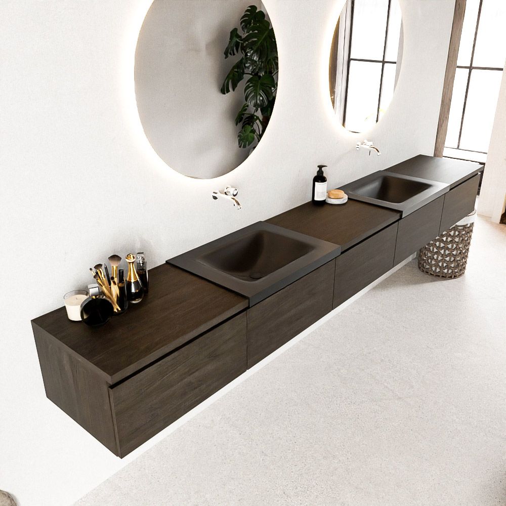 Mondiaz Bukla badmeubel 300 dark brown en urban - 300 cm