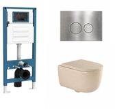 QeramiQ Dely Swirl Toiletset - inbouwreservoir Qeramiq Flush - 35mm zitting - metaal RVS bedieningsplaat - ronde knoppen - beige
