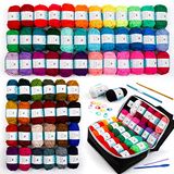 INSCRAFT 62 acryl garenstrengen, 200 m garen voor breien en haken, inclusief 2 haaknaalden, 2 weefnaalden, 10 steekmarkeringen, perfecte beginnerskit voor volwassenen en kinderen
