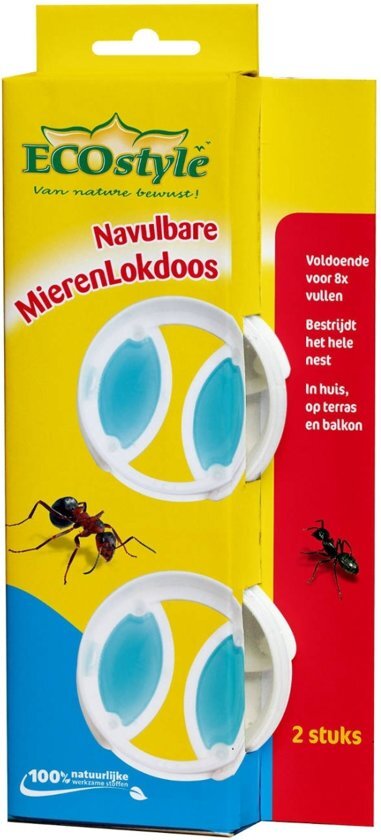 ECOSTYLE Navulbare Mierenlokdoos - Ongediertebestrijding - 2 x 2 lokdoosjes met werkzame stof