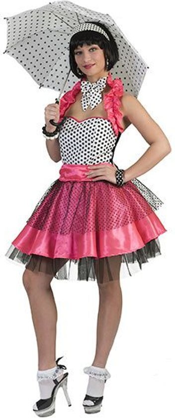 Funny Fashion Jaren 50 Kostuum Rockn Roll Is Here To Stay Jurk Roze Vrouw Maat 40-42 Carnaval kostuum Verkleedkleding