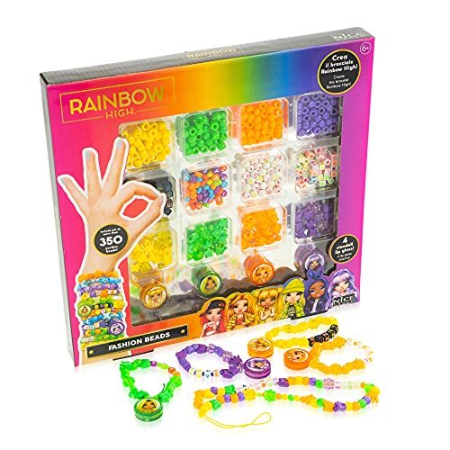 Nice Group 97003,Rainbow High Fashion Beads, kleurrijke parels met letters, vlinders, sterren, harten, bloemen en 4 hangers lipgloss, mooie groep,Veelkleurig.