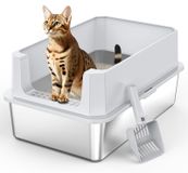 Merkloos Kattenbak XL - Roestvrij staal - 28 liter - 56,5 x 36,5 x 25,5 cm - Lekvrij met hoge rand