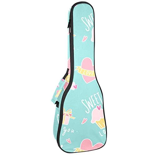 Mersov Concert Ukelele Rugzak, Heavy Duty Ukulele Case Bag met Opslag, Sopraan Concert Tenor Ukelele 10MM Gewatteerde Tas Blauw Liefde Gift Patroon