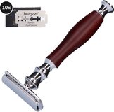 Gentlemen's Club Safety Razor - Includes 10 Double Edge Blades - Silver & Brown