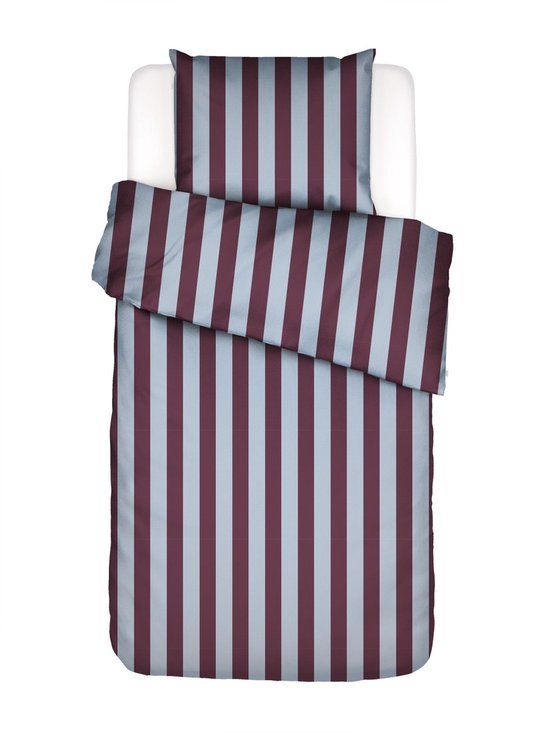 Essenza Minte Stripe Dekbedovertrek Mauve wine - Ice blue - Eenpersoons – 140x200/220 cm