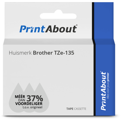Huismerk Brother TZe-135 Tape - Wit op transparant (12 mm)