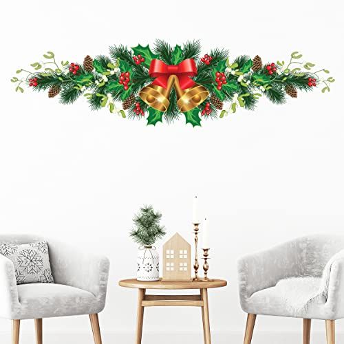 Ambiance Sticker Kerststicker met maretak - Zelfklevende kerststickers - Feestelijke decoraties - 10x35cm