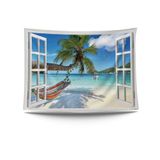 Ulticool Wandkleed 200x150 cm – Natuur Zee Strand – Inclusief Bevestigingspinnen - Tuinposter doorkijk - Poster Wandtapijt Tapestry - voor Binnen en Buiten - Vrouw / Man