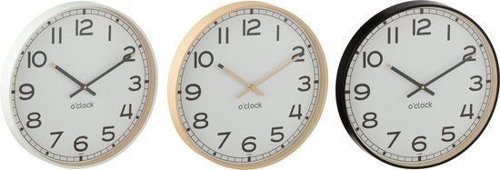 J-Line Wandklok Rond - Kunststof - Beige/Wit/Zwart - Ø 40 cm